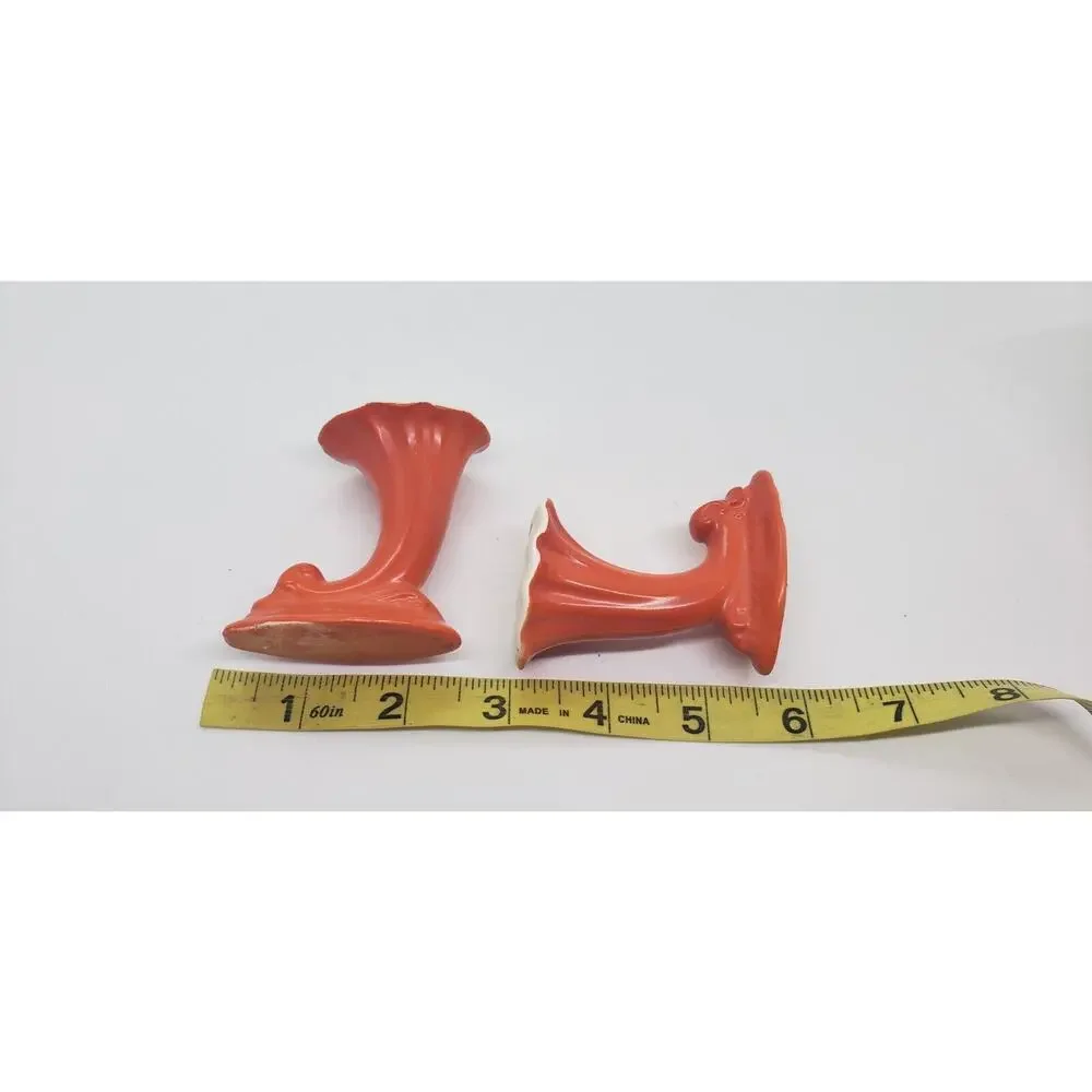 Vintage Set Of 2 Miniature Pottery Vase Vases Iconic Red Wing Style Orange Glaze